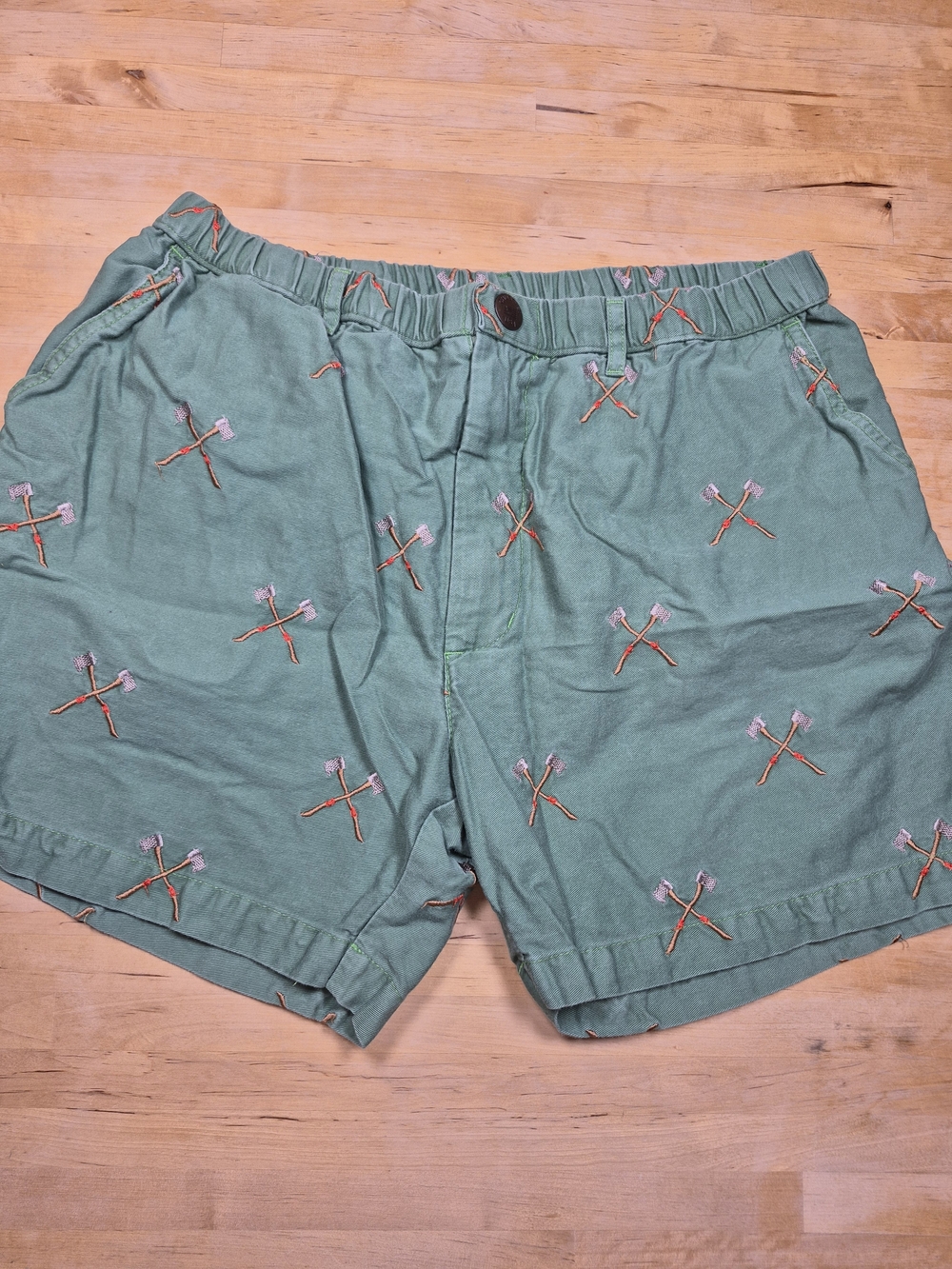chubbies Mint Green Ax-Embroidered Flat Front Shorts